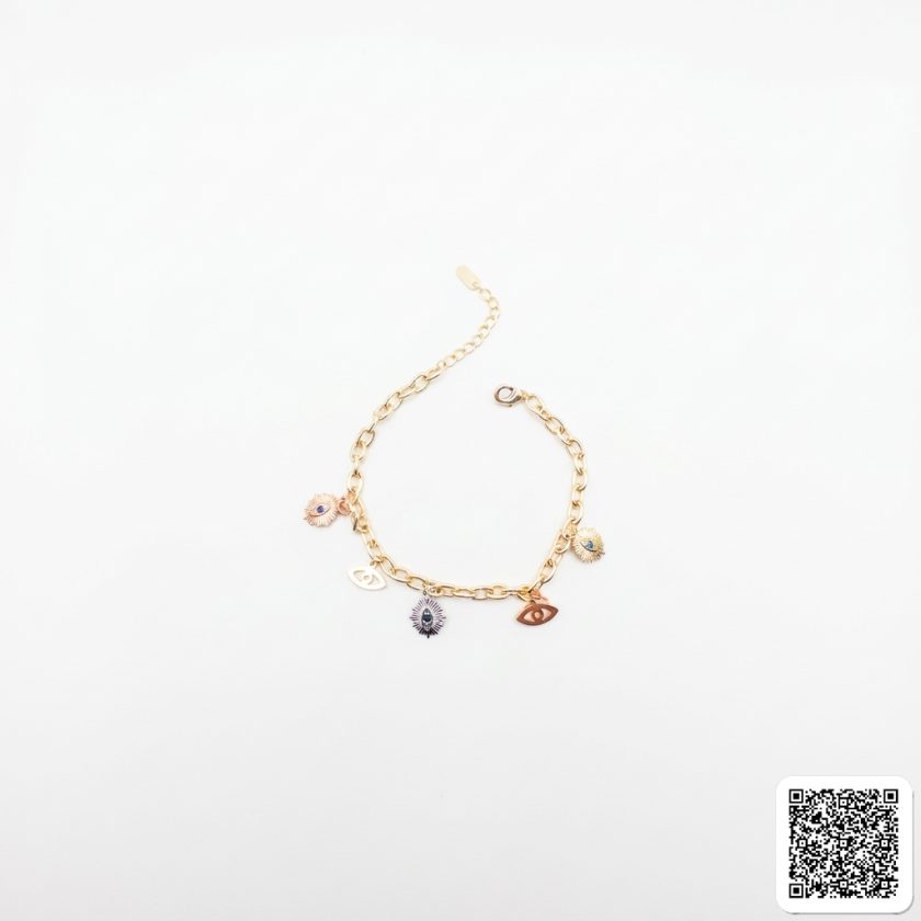 Goldfarbenes Charm-Armband Mit Nazar- Und Augen-Anhängern