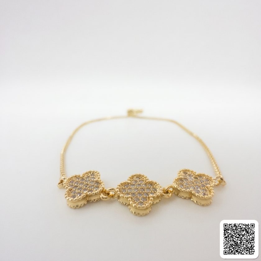 Vergoldetes Damen Armband Mit Zirkonia Kleeblatt Elegantes
