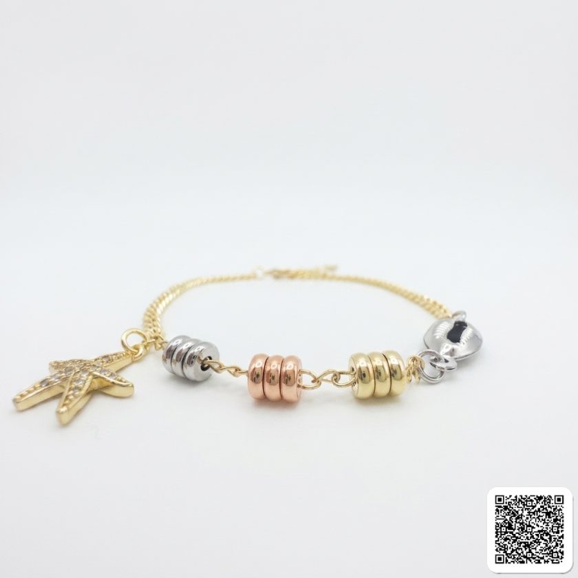Vergoldetes Damen Armband Mit Dreifarbigen Perlen & Zirkonia