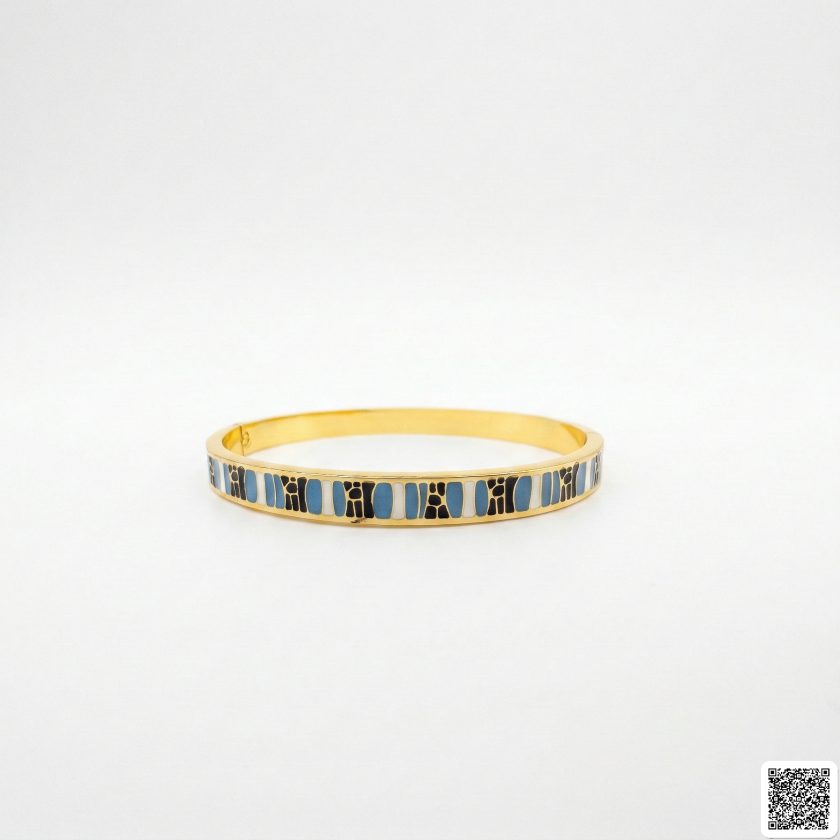 Goldener Armreif Mit Rot-Blau Emaille Eleganter Damen