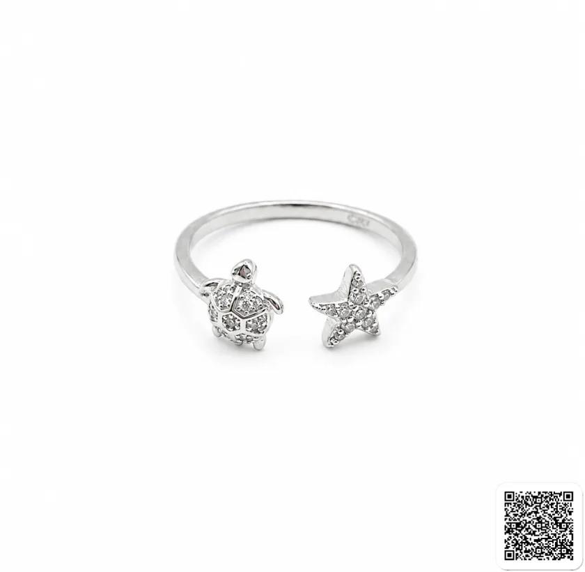 Eleganter Seestern & Schildkröte Zirkonia Ring