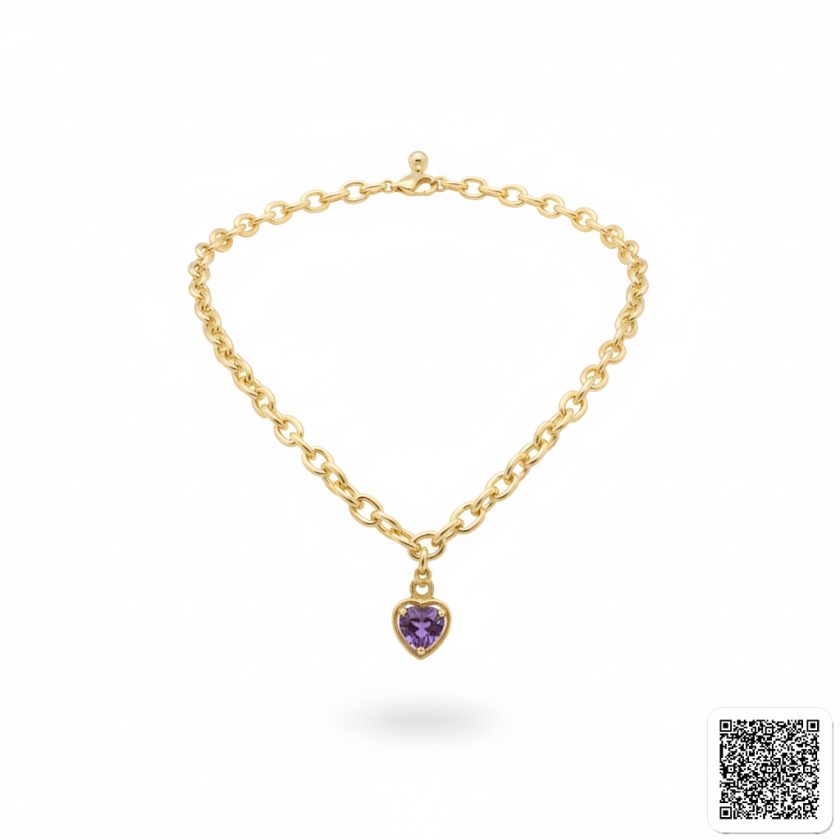 Goldfarbene Halskette Mit Lila Herzanhänger Eleganter Damenschmuck