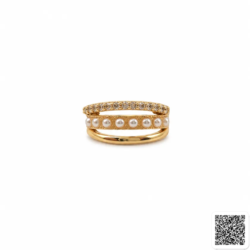 Eleganter Perlenring Mit Zirkonia Für Damen Goldfarbener