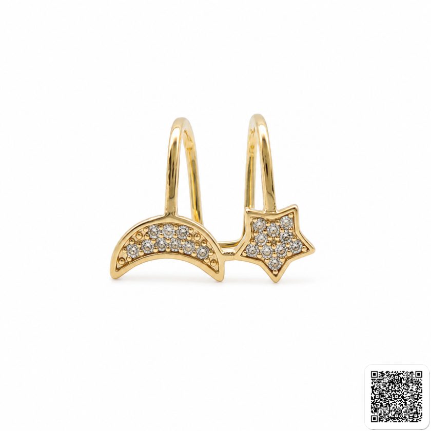 Goldfarbener Ear Cuff mit Mond & Stern – Funkelnder Ohrschmuck