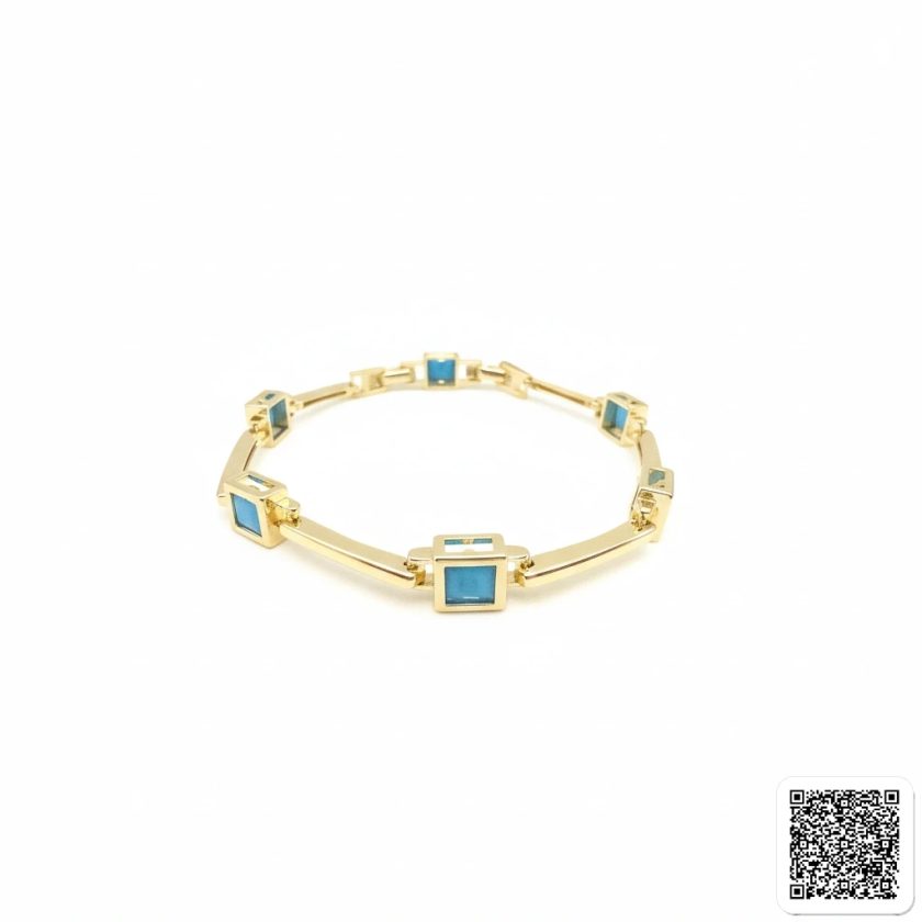 Elegantes Goldfarbenes Armband Mit Türkisen Quadratischen Steinen