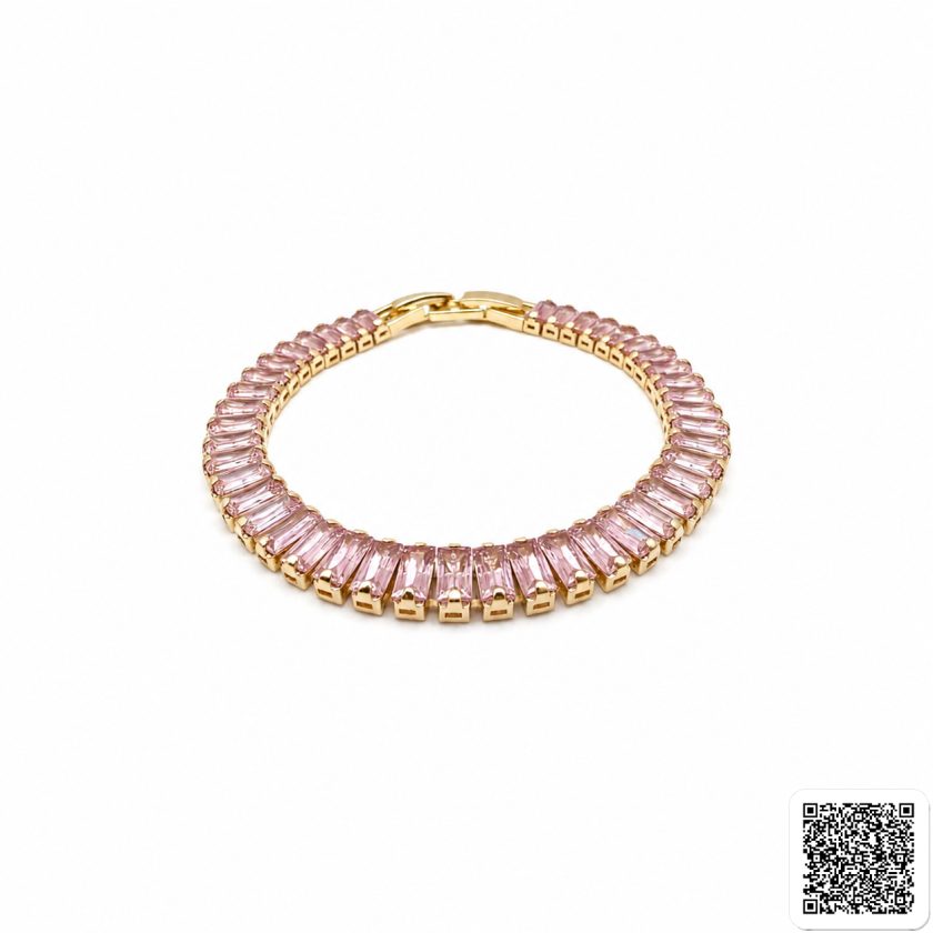 Elegantes Tennisarmband Mit Rosa Baguette-Zirkonia Goldfarben