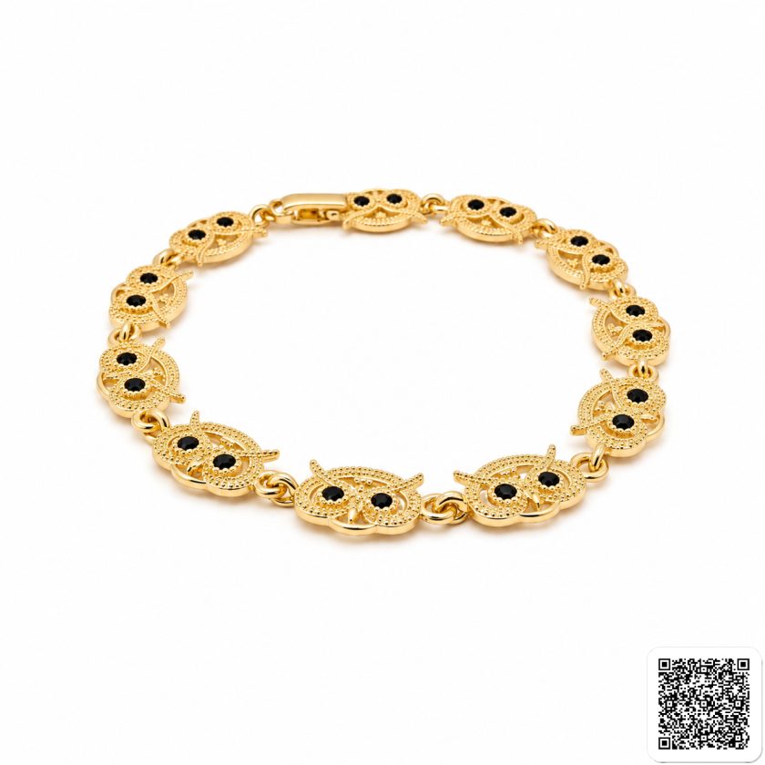 Goldfarbenes Eulen-Armband Mit Schwarzen Akzenten
