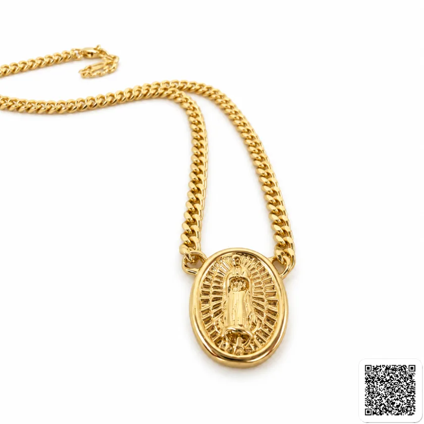 Goldfarbene Medaillon Halskette Mit Marienmotiv Religiöser Schmuck