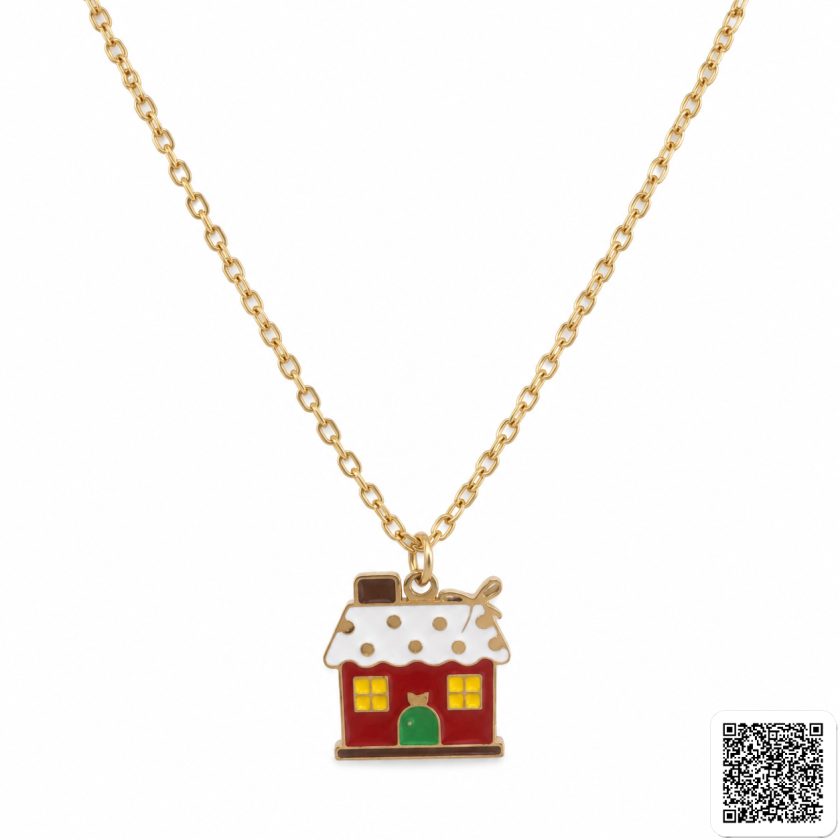 Charm-Halskette Mit Haus-Anhänger Vergoldeter Modeschmuck