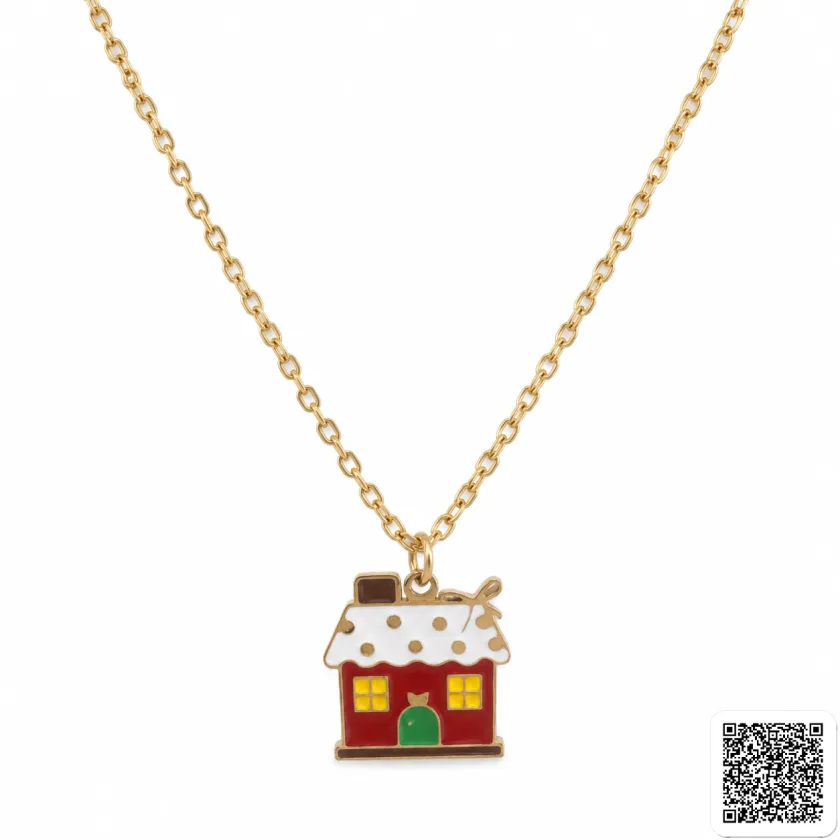 Charm-Halskette Mit Haus-Anhänger Vergoldeter Modeschmuck