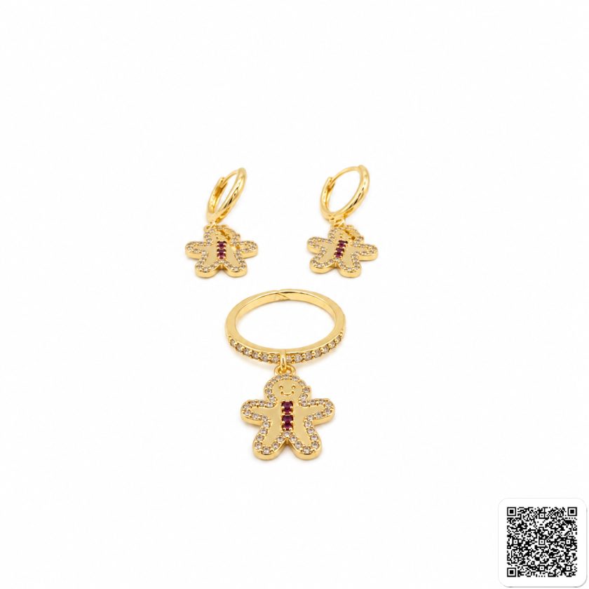 Goldfarbenes Kleeblatt Schmuckset Mit Ohrringen Und Ring