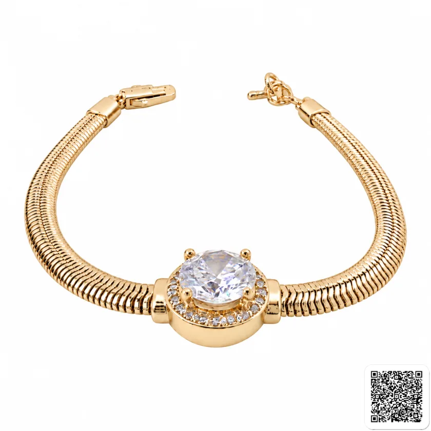 Elegantes Goldfarbenes Armband Mit Rundem Zirkonia-Stein