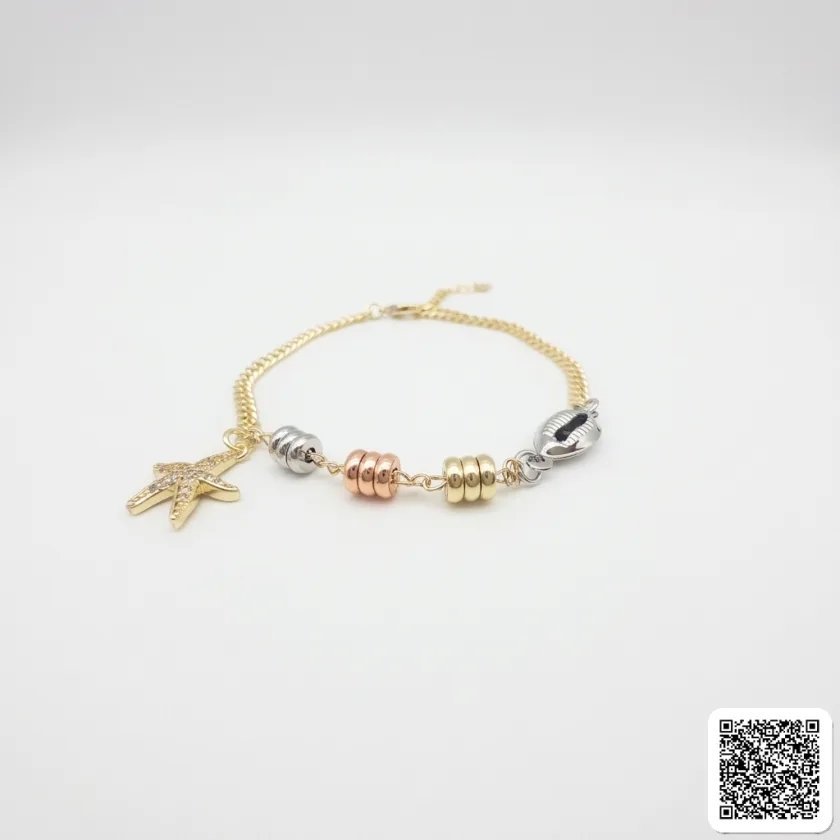 Vergoldetes Damen Armband Mit Dreifarbigen Perlen & Zirkonia