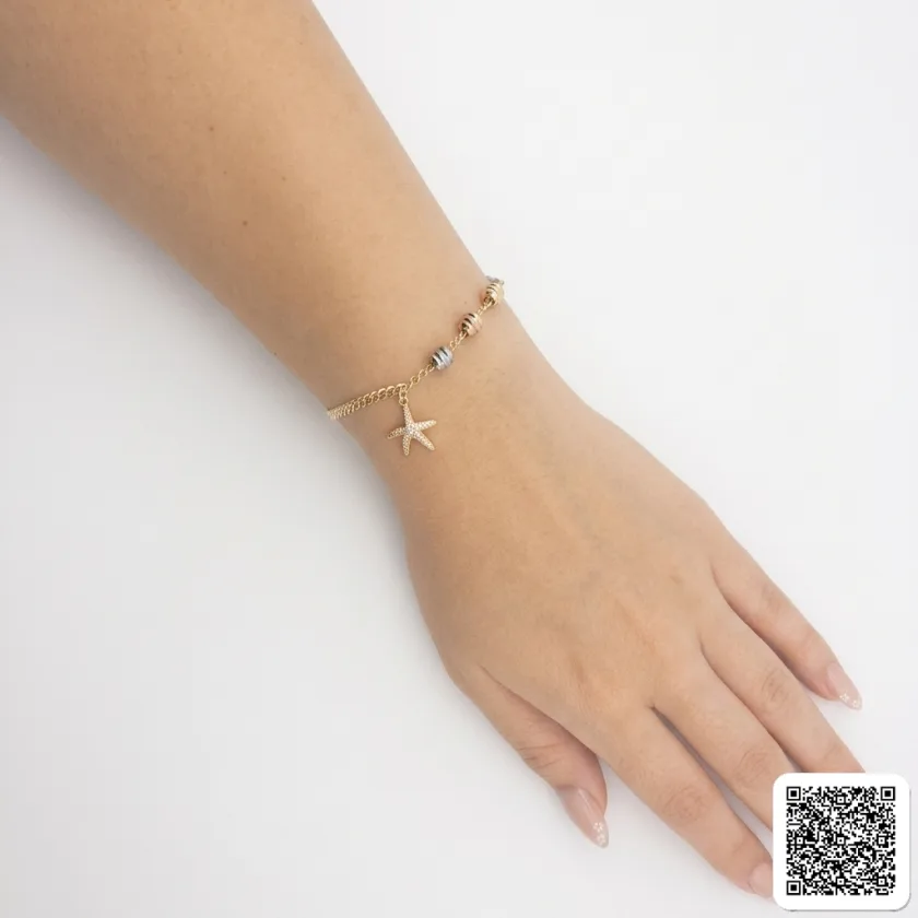 Vergoldetes Damen Armband Mit Dreifarbigen Perlen & Zirkonia