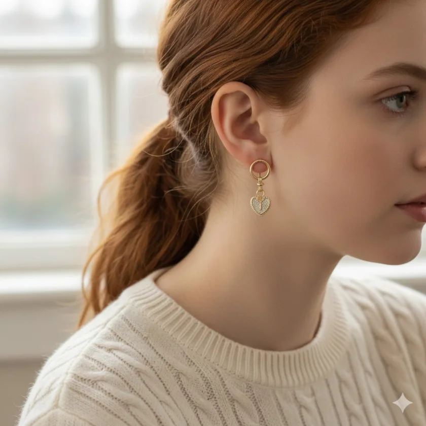 Goldfarbene Creolen Mit Herz Anhänger Und Zirkonia Elegante Damen