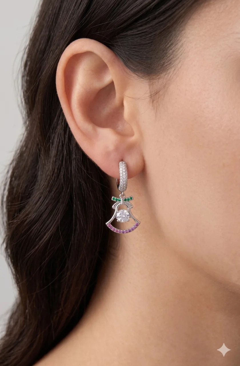 Silberne Weihnachtsengel Ohrringe Mit Zirkonia & Rosa Details
