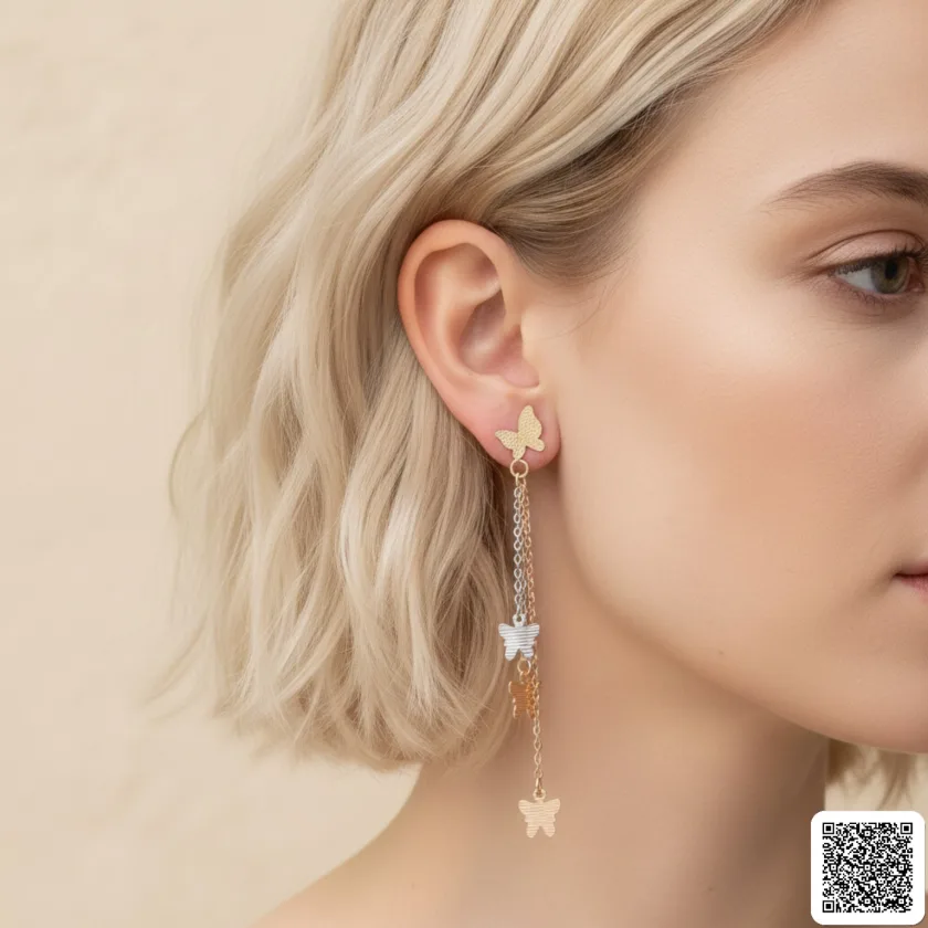 Dreifarbige Schmetterling Hängeohrringe Für Damen Elegante Lange