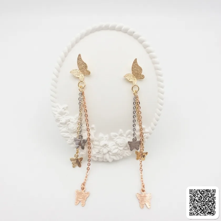 Dreifarbige Schmetterling Hängeohrringe Für Damen Elegante Lange