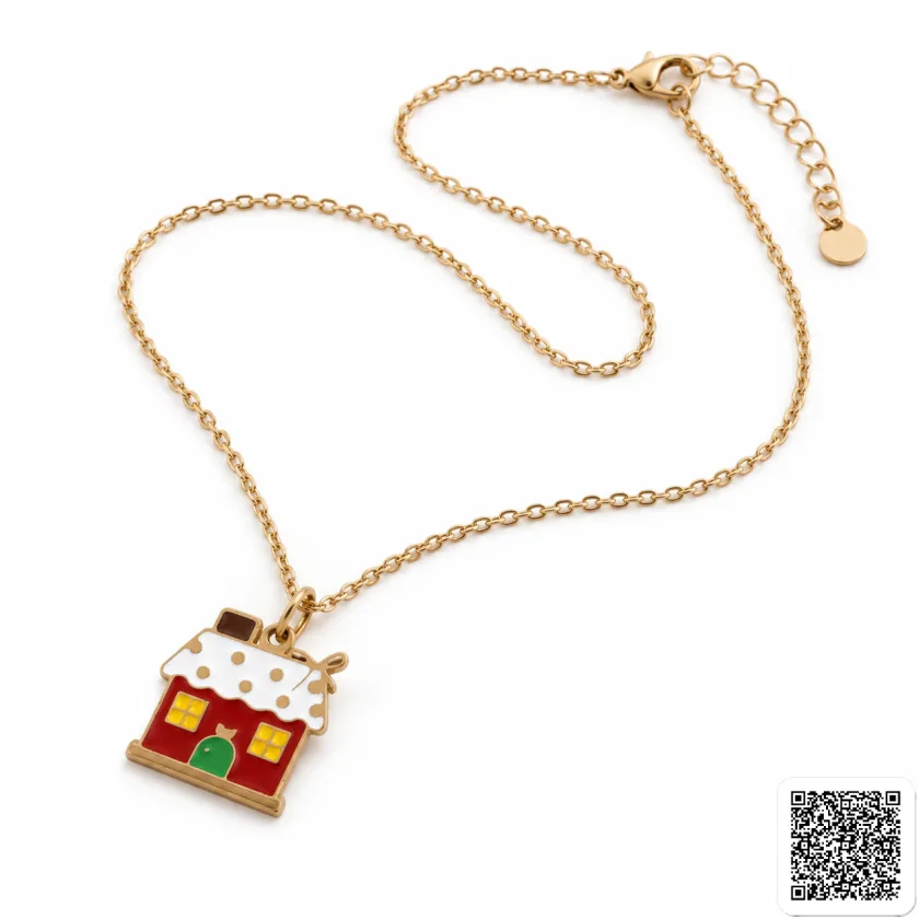 Charm-Halskette Mit Haus-Anhänger Vergoldeter Modeschmuck