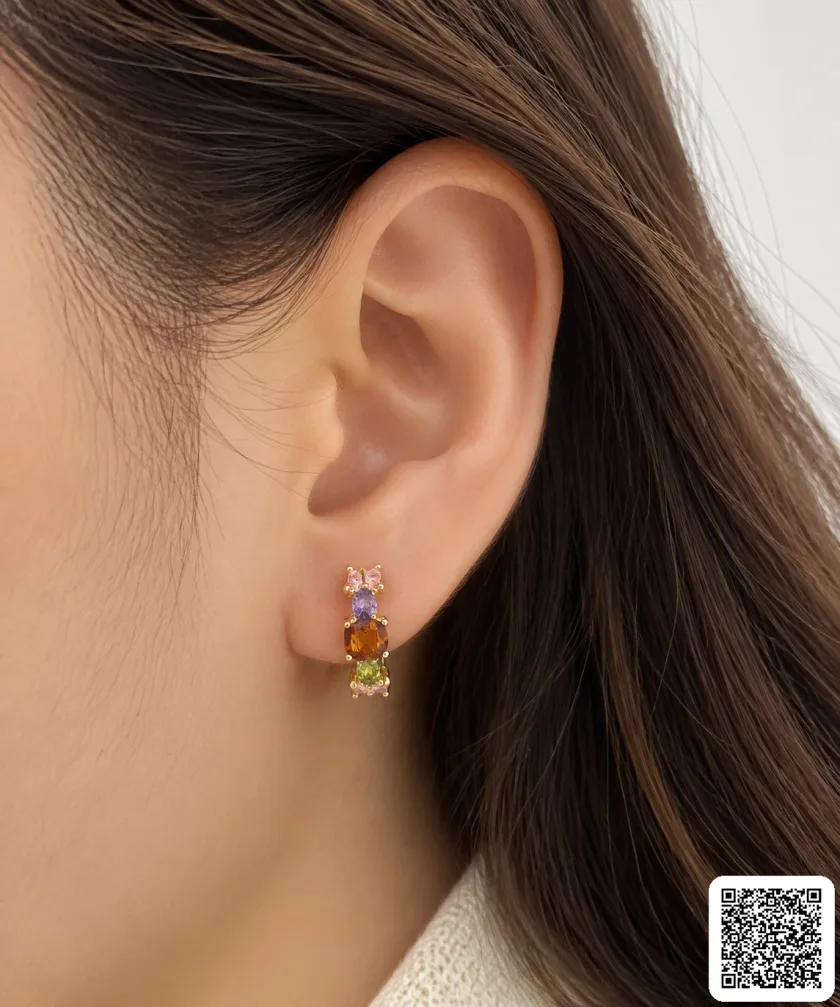 Creolen Damen Gold Bunte Zirkonia Ohrringe