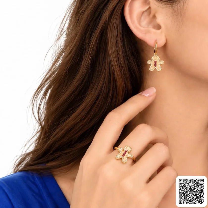 Goldfarbenes Kleeblatt Schmuckset Mit Ohrringen Und Ring